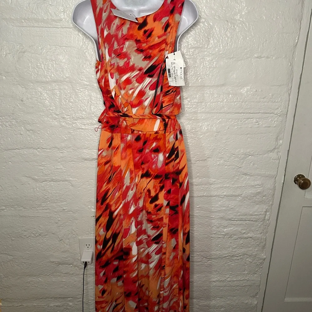 Calvin Klein Orange Red Floral Print Maxi Dress